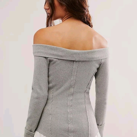 We The Free Light Gray Off-Shoulder Sweater - Picture 3 of 14